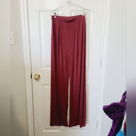 Fashion Nova Hello Lover Slinky Pant Set Cord Brick Red Maroon Ribbed XL - Picture 6 of 12